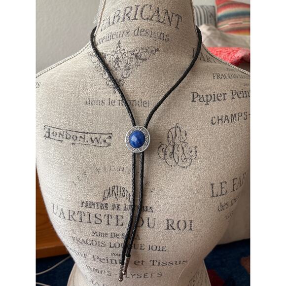 Vintage Blue Lapis Bolo Tie – Silver Compass Star Western Style